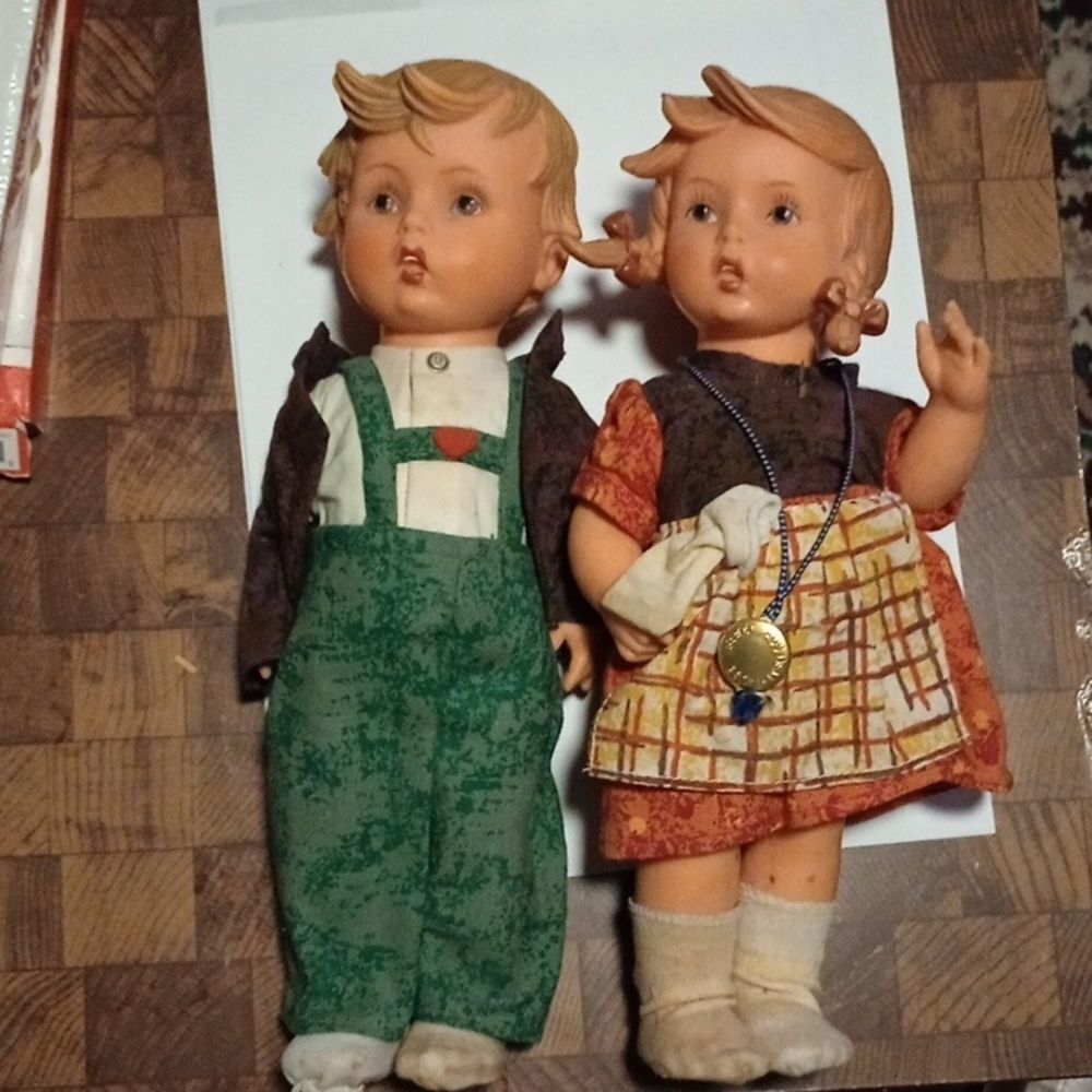 2 Hummel rubber dolls, boy and girl, stamped on each neck